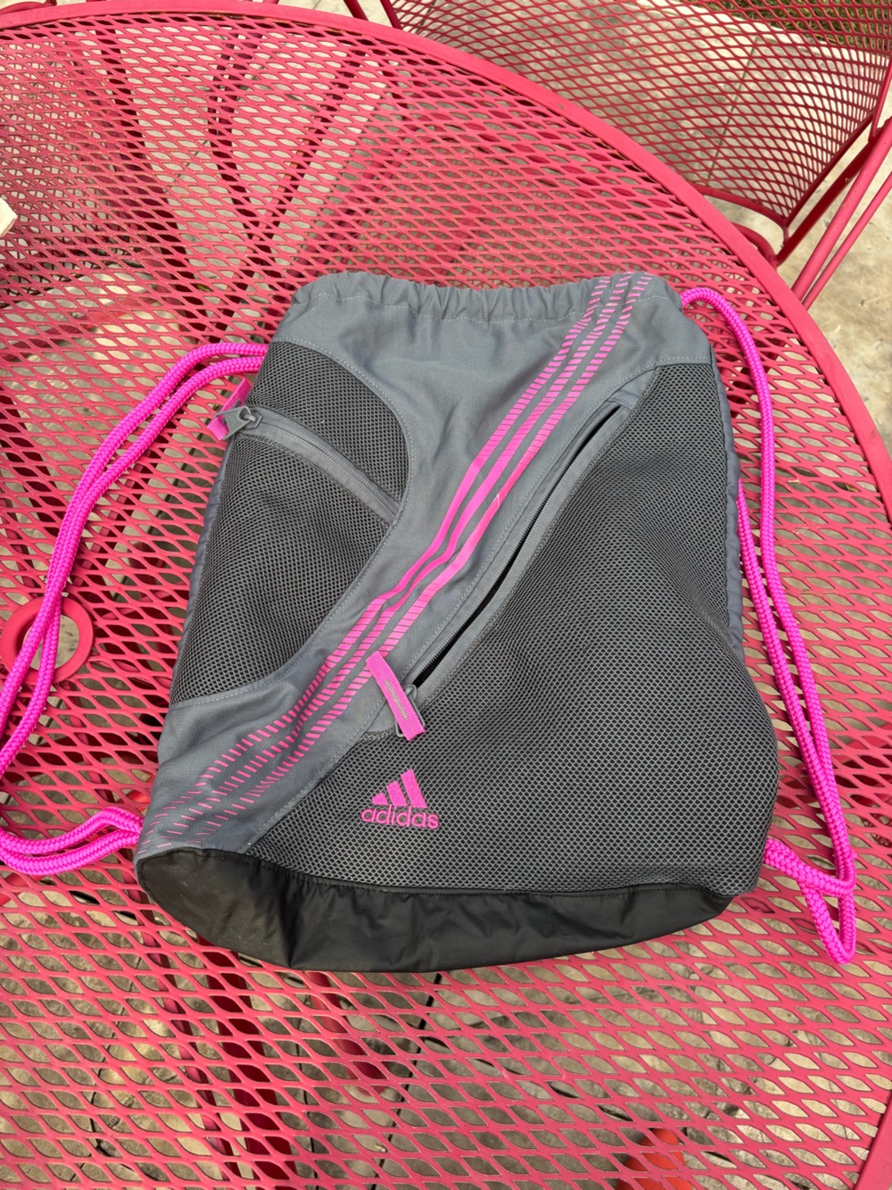adidas Gray and Pink Mesh Drawstring Sports Bag